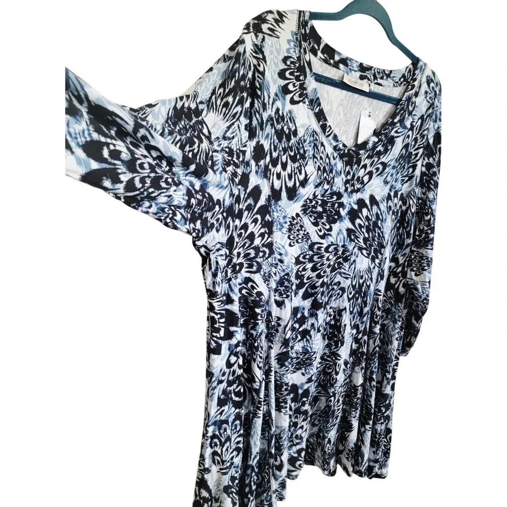 Avenue 3X Tunic‎ or Short Dress Cape Cod Feather V-Neck LS Plus Size 3X NWT